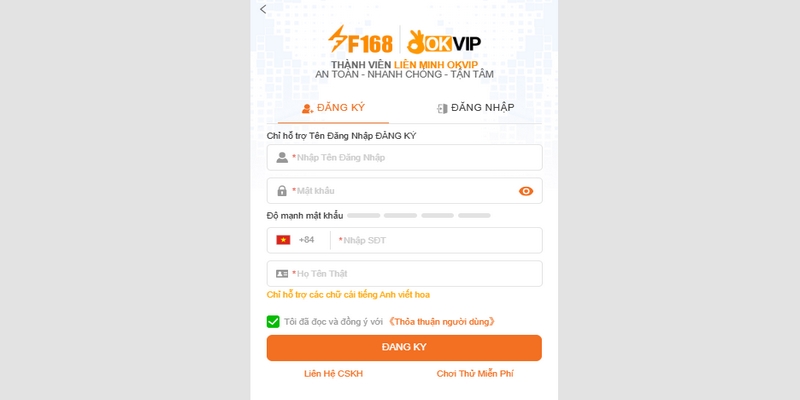 Hướng dẫn F168 cho bạn đăng ký tài khoản
